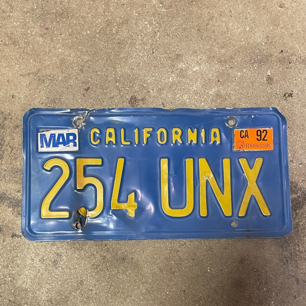 California Blue License Plate